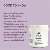 NUI Basenbad – wohltuende Pflege für die Haut mit langer Tradition in der Naturkosmetik. Ideal für achtsame Auszeiten in der Badewanne oder als Fußbad. Vegan, ohne Zusatzstoffe.