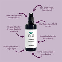 NUI DMSO-Magnesium Spray: Rein, ohne Zusätze, einfach aufsprühen. 100 ml vegan, ideal für Sport & schnelle Anwendung.