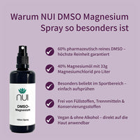  NUI DMSO Magnesium Spray: Beliebt im Sport, einfach aufsprühen, vegan, alkoholfrei, frei von Zusatzstoffen – direkt auf der Haut anwendbar.