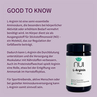  L-Arginin ist eine semi-essentielle Aminosäure, unterstützt Durchblutung, Muskeln und Entgiftung über den Harnstoffzyklus – ideal bei Sport, Aktivität oder erhöhtem Bedarf.