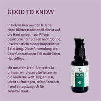 Traditionelle Hautpflege mit Noni-Blättern als leicht aufzutragendes Gel für sensible Haut.