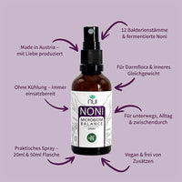 NUI NONI Microbiom Balance Spray: 12 Bakterienstämme und fermentierte Noni. Für Darmflora und Gleichgewicht. Made in Austria. Vegan, ohne Zusätze. Praktisch in 20 ml & 50 ml. Ideal für unterwegs.