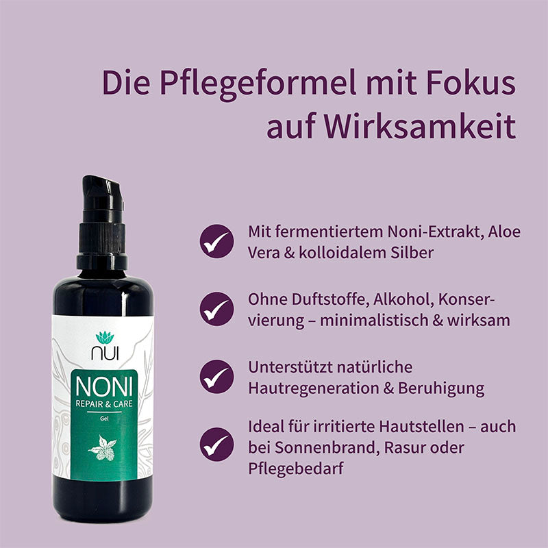 NUI NONI Repair & Care Gel: Mit fermentiertem Noni, Aloe Vera. Ohne Duftstoffe, Alkohol & Konservierung. Unterstützt Hautregeneration & Beruhigung. 