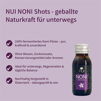NUI NONI Shots – 100 % fermentiertes Noni-Püree, pur und kraftvoll. Ohne Zusatzstoffe, Zucker oder Wasser. Perfekt für unterwegs, Regeneration und tägliche Balance. Nachhaltig in Österreich hergestellt.