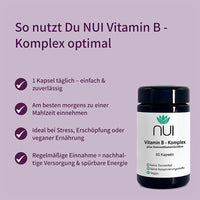 NUI Vitamin B-Komplex – 1 Kapsel täglich für Energie, mentale Stärke & Nerven. Ideal bei Stress, veganer Ernährung & Erschöpfung.