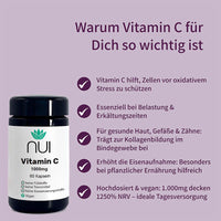  NUI Vitamin C 1000 mg – schützt vor oxidativem Stress, unterstützt Haut, Immunsystem & Eisenaufnahme.