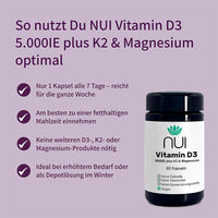 NUI Vitamin D3 – 1 Kapsel pro Woche, ideal bei hohem Bedarf oder im Winter.