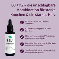  NUI D3 + K2 Tropfen – für Calciumaufnahme, starke Knochen und Herzgesundheit, ohne Zusatzstoffe.