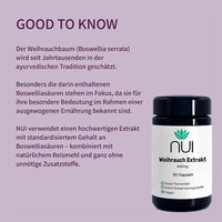 NUI Weihrauch – hochwertiger Boswellia-Extrakt ohne Zusatzstoffe, basierend auf ayurvedischer Tradition.